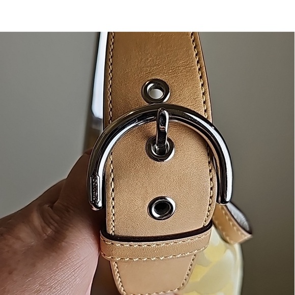 Coach 2004 Optic C Small Hobo Bag Yellow/White Signature Tan Leather Tri… - Picture 9 of 15